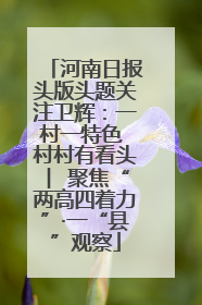河南日报头版头题关注卫辉：一村一特色 村村有看头 ︳聚焦“两高四着力”·一“县”观察